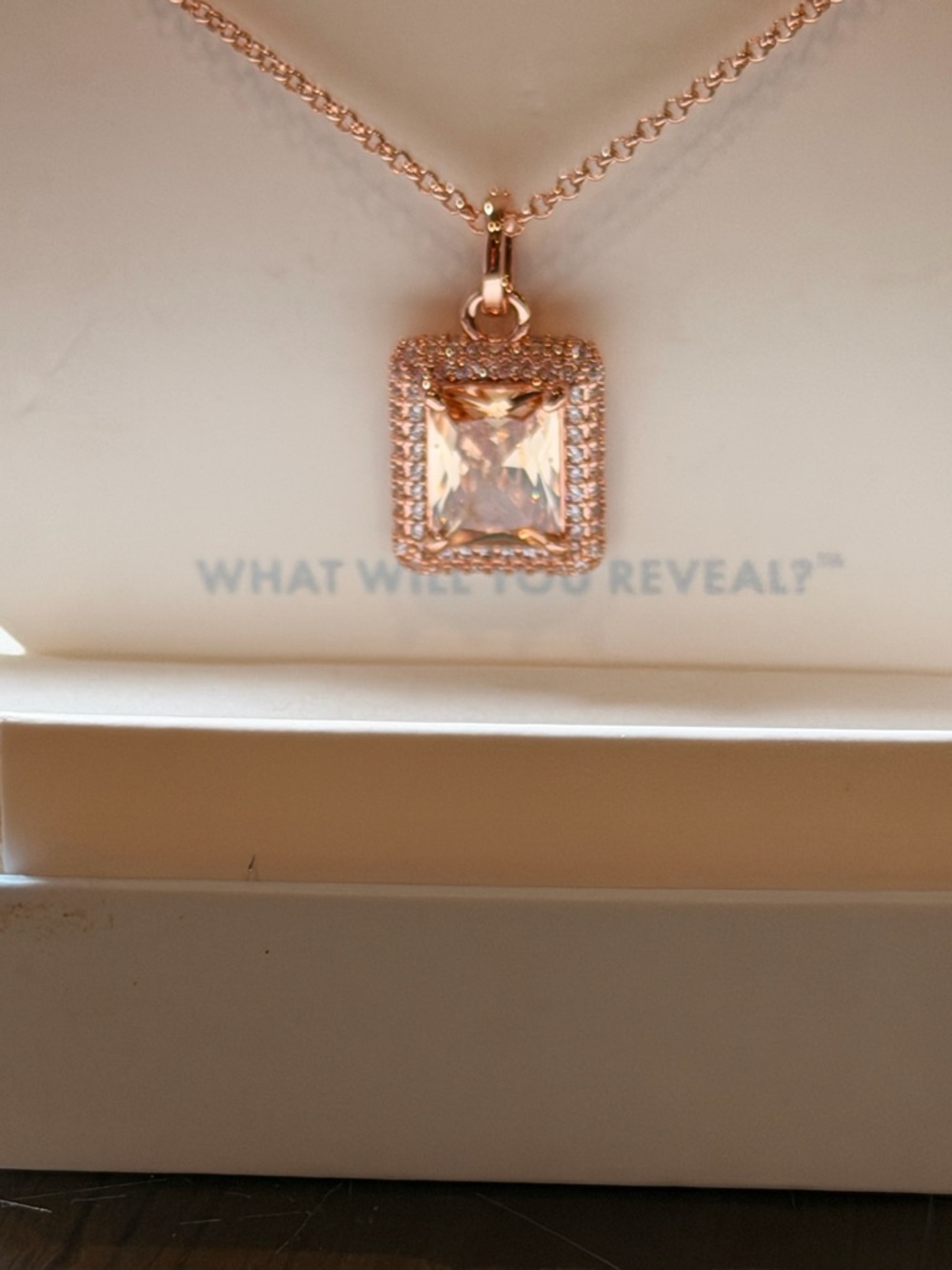 Bomb Party! Rose Gold Square Crystal Pendant Necklace - Picture 3 of 5